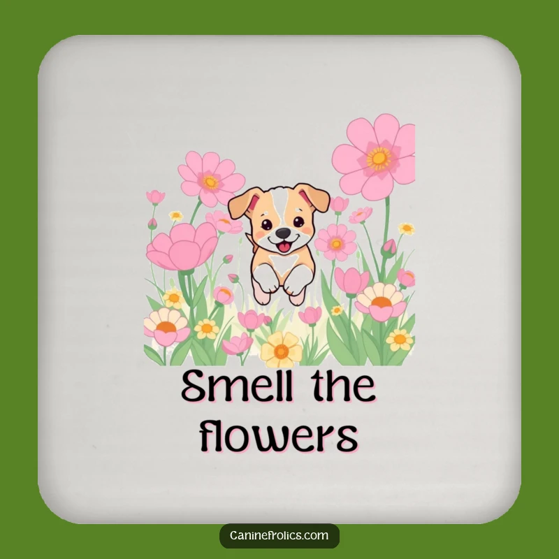 Funny Puppy Flower Field Drink Coaster: Protect Surfaces with Dog's Floral Fun
