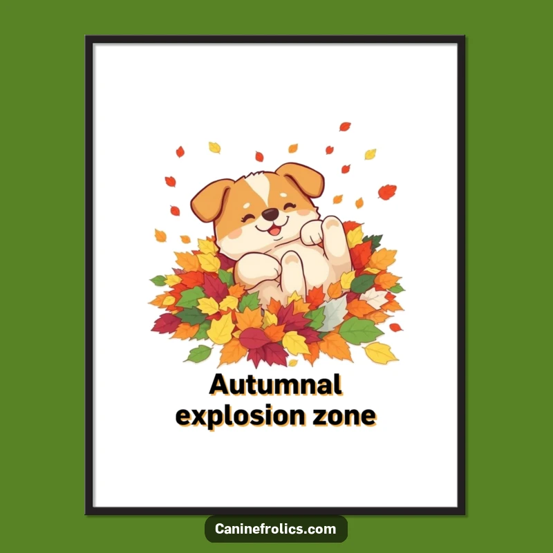 Funny Rolling Dog Leaves Poster: Autumn Joy Art, Vibrant Wall Decor, Hilarious Gift