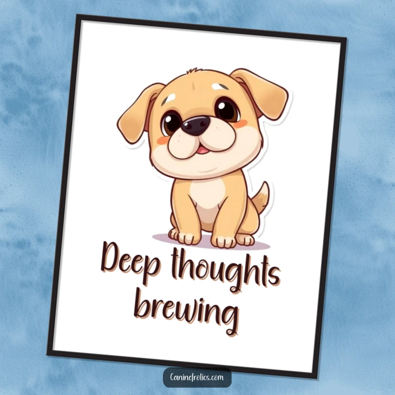 Funny poster print of a playful dog tilting its head with a curious and endearing expression, inviting conversation and smiles.