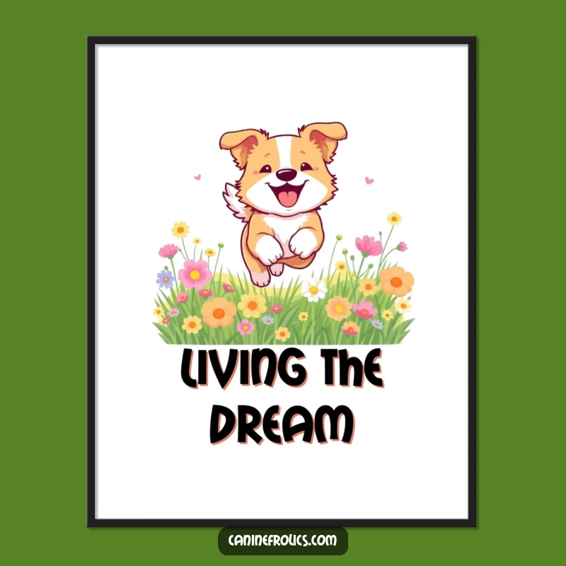 Funny Dog Flower Poster: Joyful Bounding Art Gift