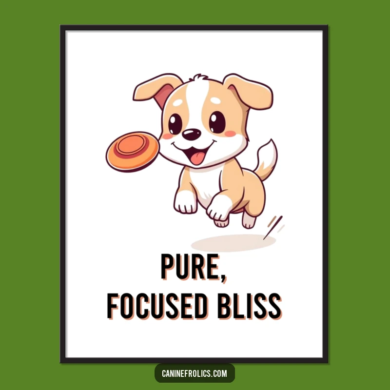 Funny Dog Frisbee Poster: Wagging Tail Joyful Art Gift