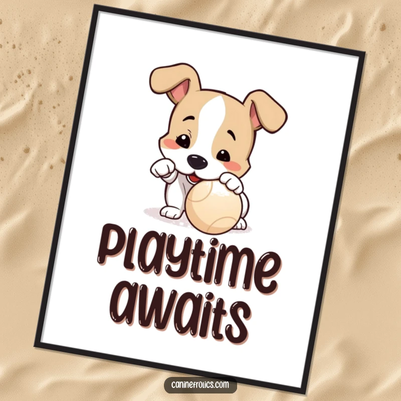 Funny Dog Poster: A dog playfully nudging a ball with its nose, eyes sparkling with eagerness to start a game, capturing pure joy.