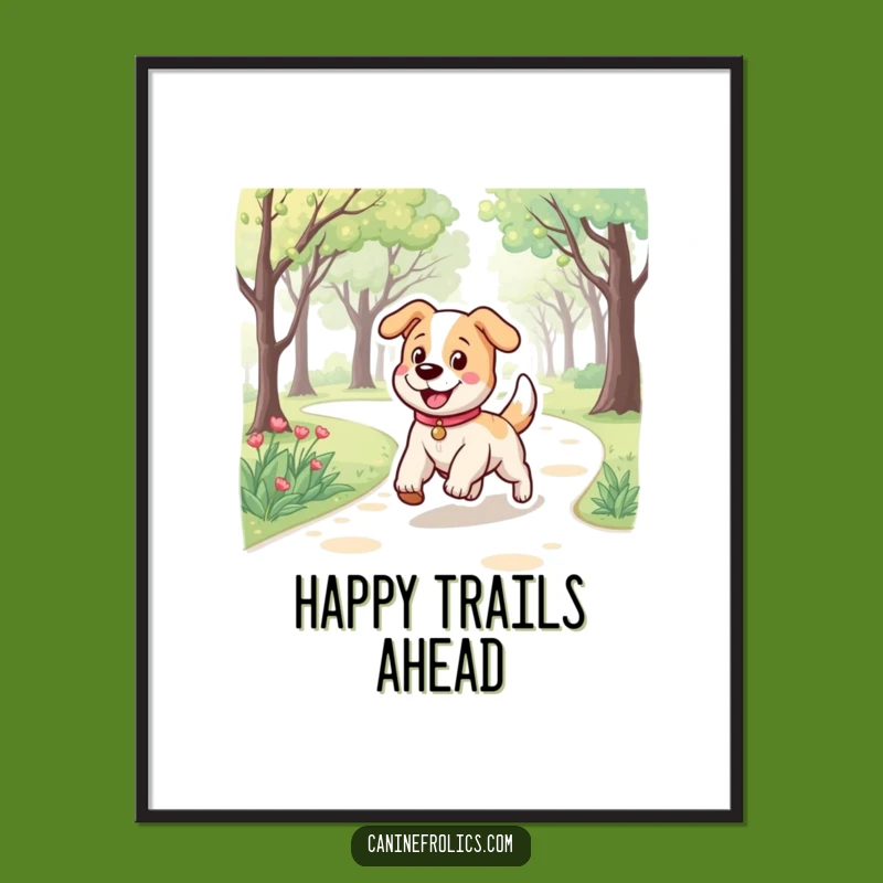 Funny Dog Poster: Bouncy Pup Trotting Park Path, Whimsical Wall Art for Joy