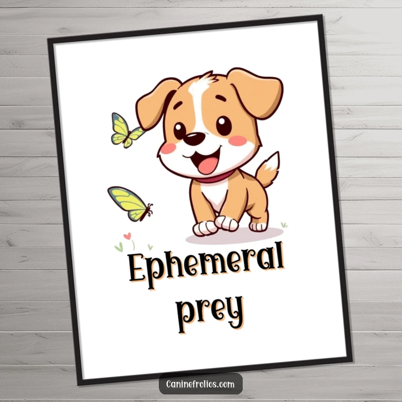 Funny Dog Poster: A lively dog character in pursuit of a delicate fluttering butterfly, capturing a moment of pure joy.