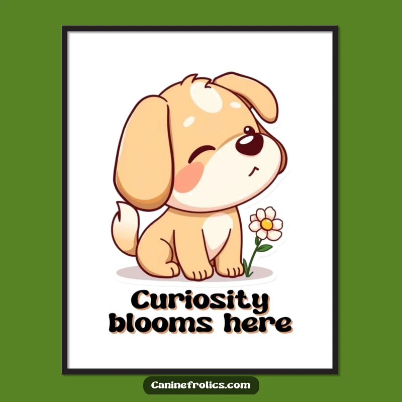 Funny Dog Poster: Curious Sniffer, Tail Wagging Flower, Whimsical Art