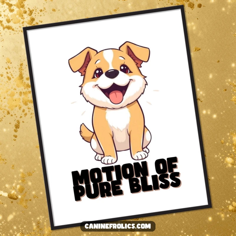 Funny poster art of a dog enthusiastically wagging its whole body, capturing a moment of extreme canine happiness.