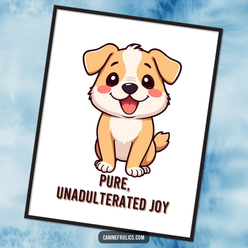 Funny dog poster capturing the dynamic and chaotic beauty of a dog performing a happy zoomie spin.