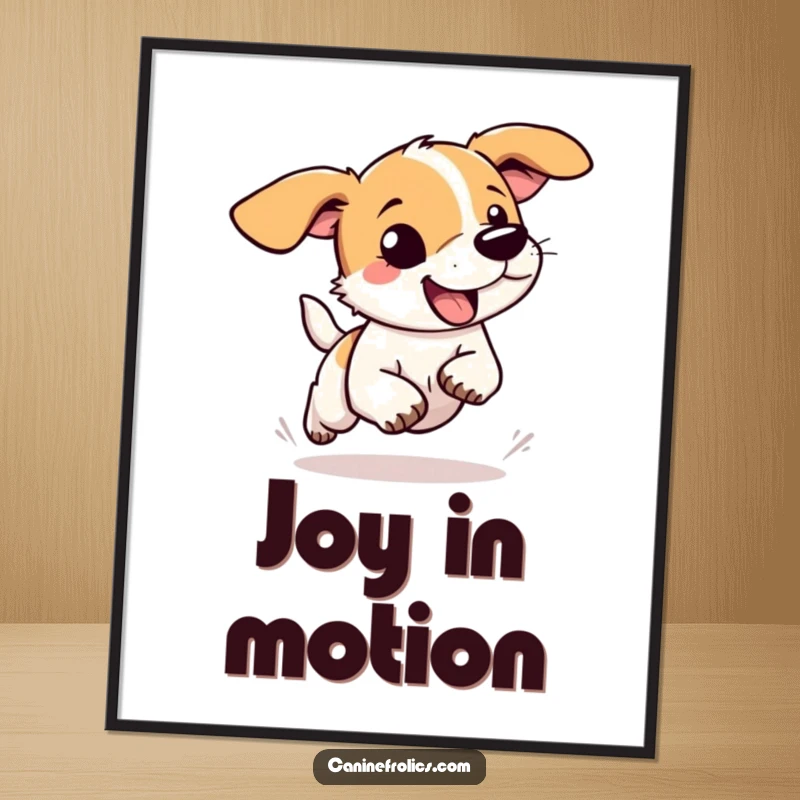 Funny dog poster featuring a dog with floppy ears streaming in the wind as it runs with complete abandon, conveying humorous bliss.