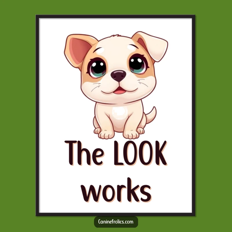 Funny Big Eyes Dog Poster - Excited Innocent Wall Art Gift