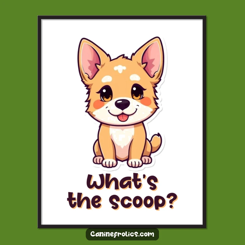 Funny Wall Art Poster - Curious Dog Ears Perked Playful Decor