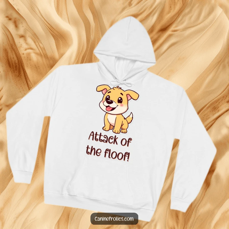 Funny Dog Hoodie: Playful dog character mid-pounce, conveying excitement and readiness for fun, perfect for active wear.