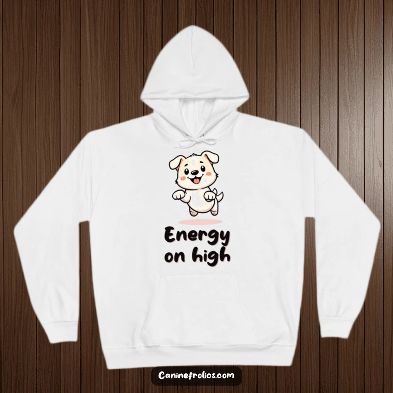 Funny hoodie with a simplified dog outline, its energetic paws depicted mid-leap, conveying a sense of freedom and play.