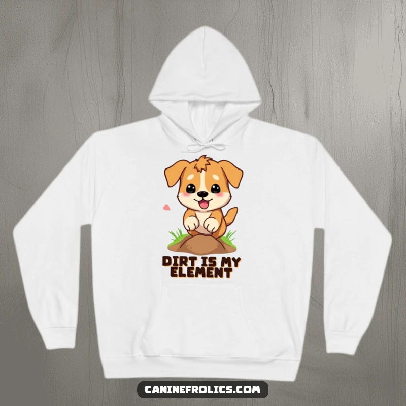 Funny Hoodie: A determined dog digs a hole with impressive speed, paws a blur in a comical, action-packed scene.
