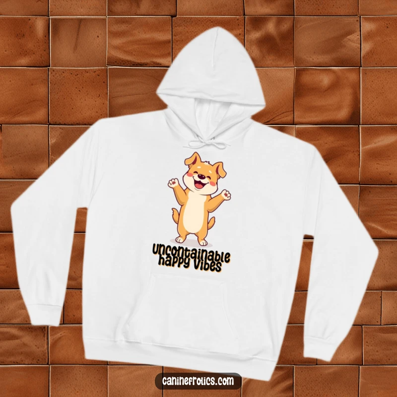 Funny Hoodie: A joyful dog is caught mid-happy dance on its hind legs, paws flailing in an adorable, hilarious celebration.