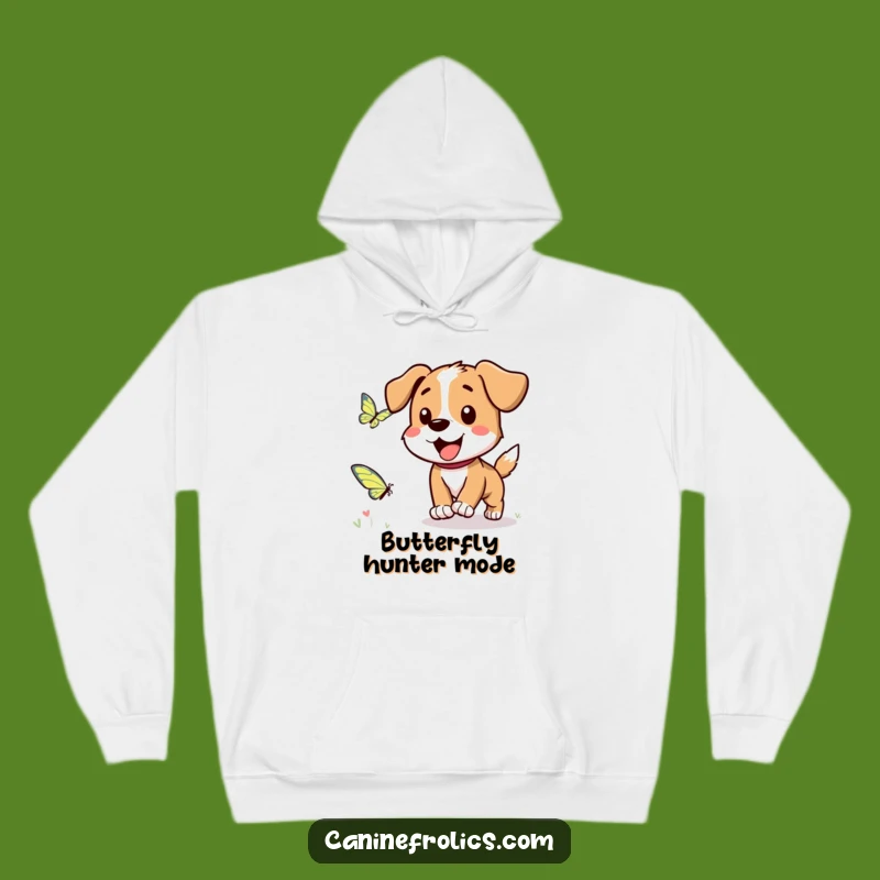 Funny Dog Hoodie: Cozy Butterfly Chase, Warm Pup Gift