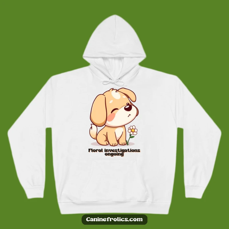 Funny Dog Hoodie: Curious Sniffer, Tail Wagging Flower, Cozy & Whimsical