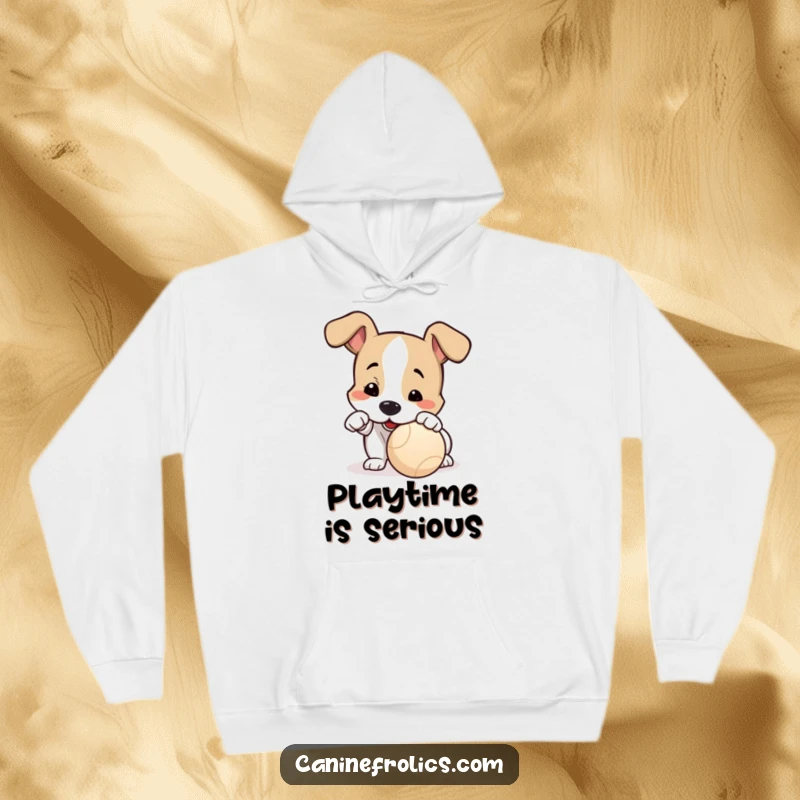 Funny Hoodie: A dog is depicted nudging a ball with its nose, eyes full of playful eagerness and anticipation.