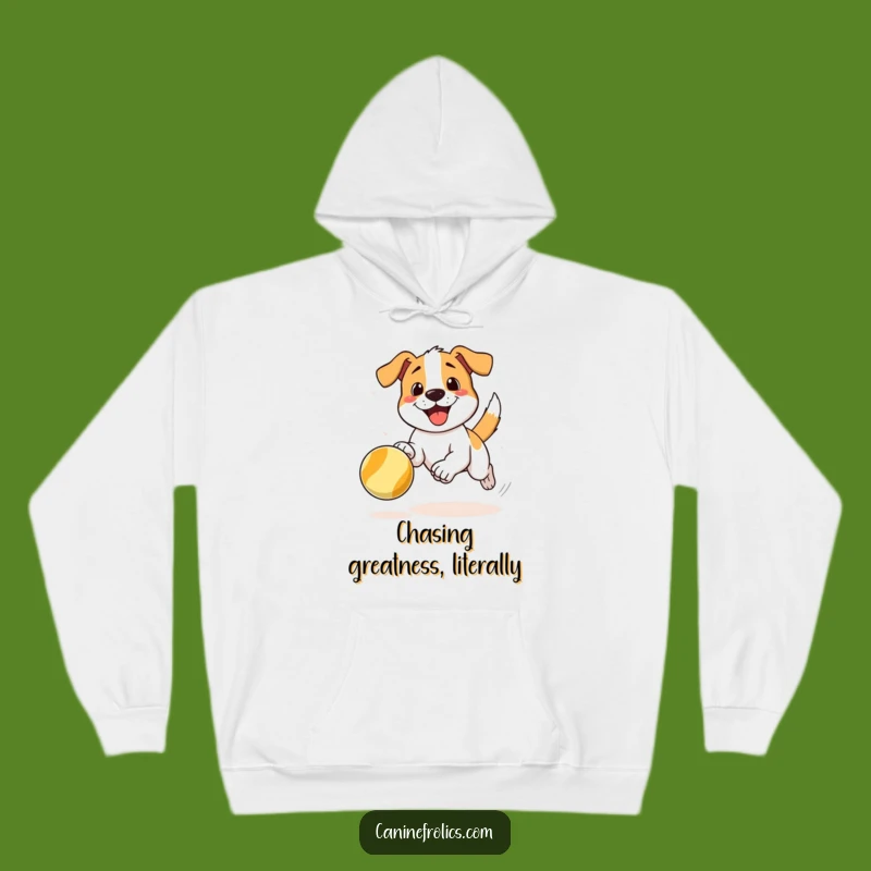 Funny Hoodie - Dog Joyfully Chasing Bouncing Ball Cozy Wear