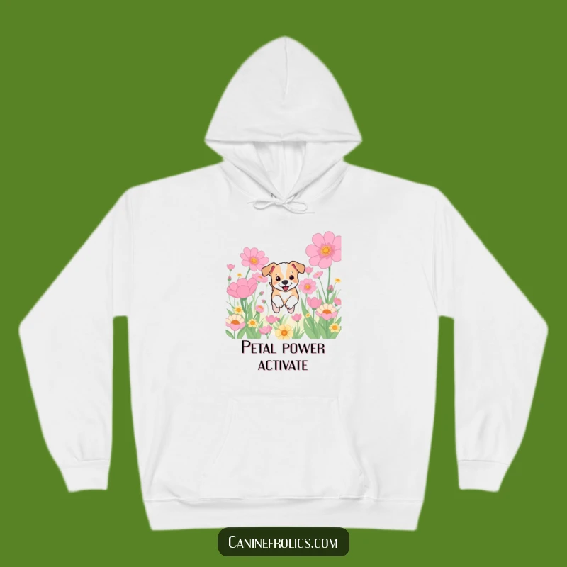 Funny Puppy Flower Field Hoodie: Cozy Dog's Bloom Delight, Warm Humorous Gift