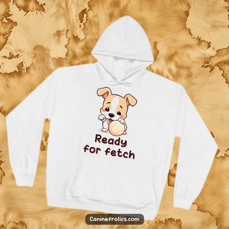 Funny Dog Hoodie: A dog with its nose playfully nudging a ball, embodying readiness and excitement for a fun game.