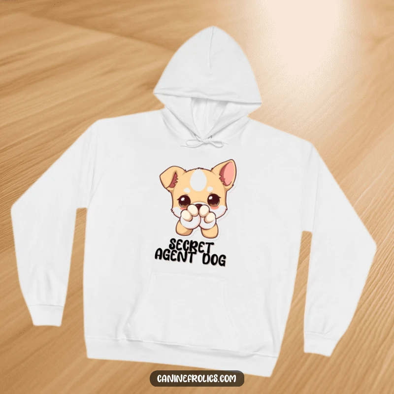 Funny Dog Hoodie, displaying a charming canine with oversized eyes, caught in a cute wink behind its paw, radiating pure joy.