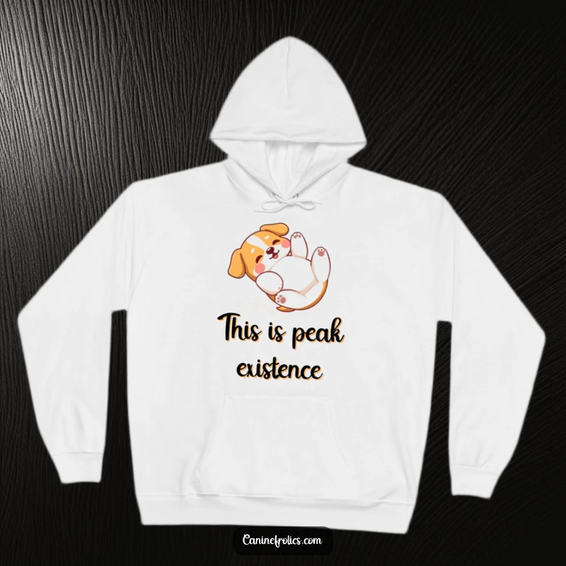 Funny Dog Hoodie: A dog rolling on its back with paws batting playfully at the air, captured in a moment of utter, joyous abandon.