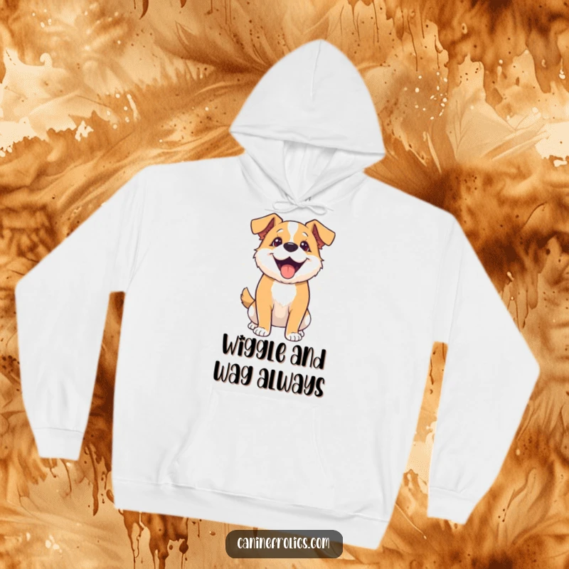 Funny hoodie depicting a dog enthusiastically wagging its entire body, radiating pure joy and infectious energy.