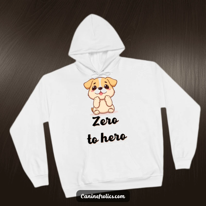 Funny dog hoodie showcasing a dog with paws up, eyes fixed on a treat, embodying ultimate excitement and playful hunger.