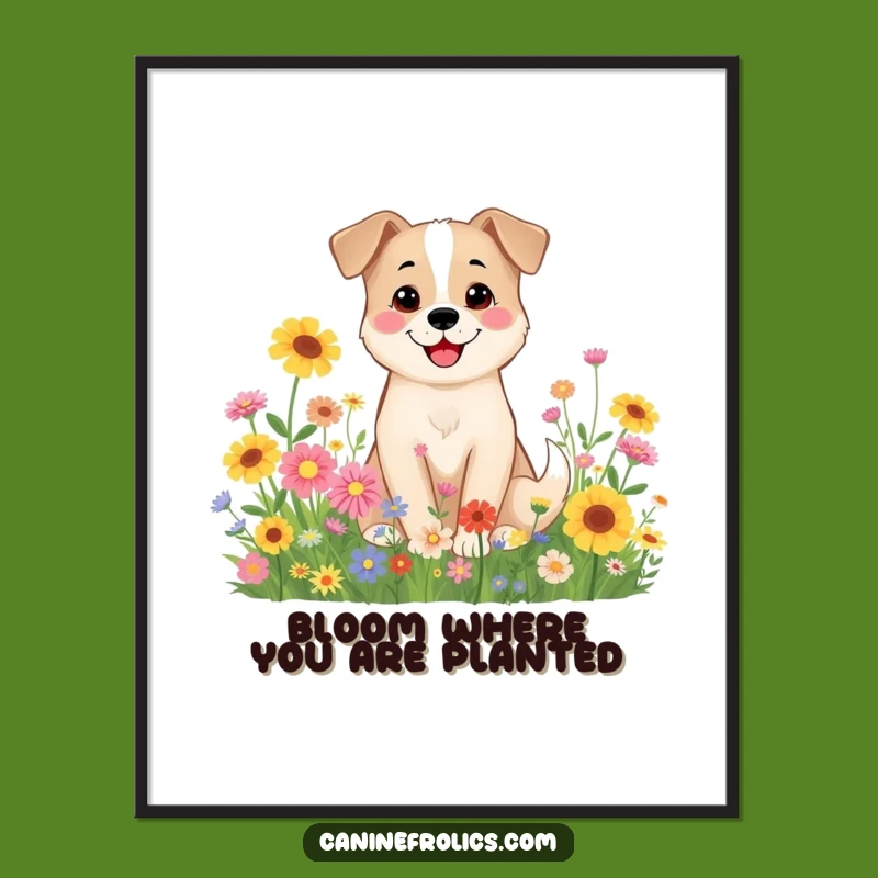 Free Printable Wall Art: Smiling Dog Among Wildflowers, Funny Downloadable Decor