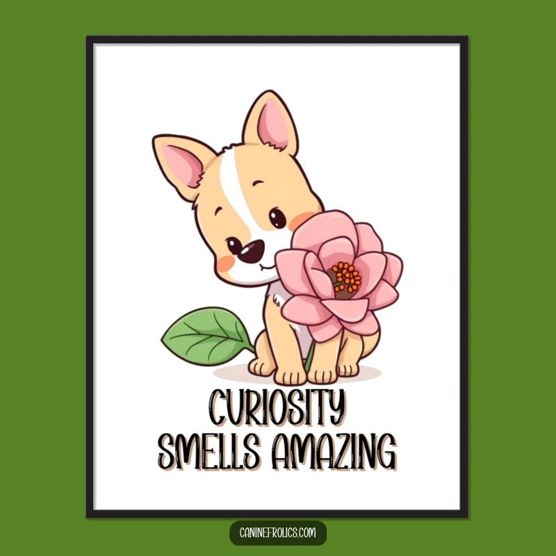 Free Printable Dog Wall Art: Curious Dog, Giant Flower, Funny Downloadable Decor for Whimsical Spaces