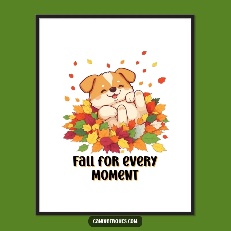 Free Printable Wall Art: Leaf-Rolling Dog for Cozy and Humorous Autumnal Decor!