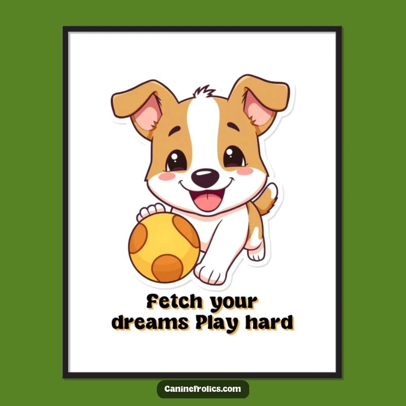 Funny Free Printable Wall Art: Happy Dog Chasing Ball, Downloadable Art