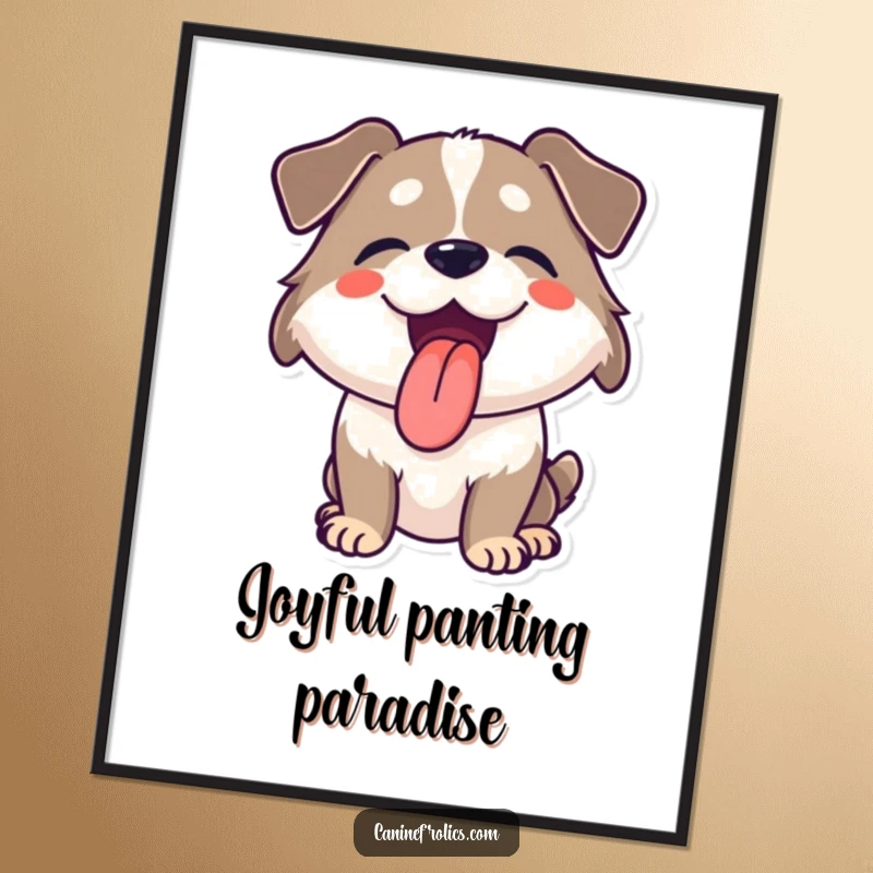 Funny Free Printable Wall Art of a dog panting happily with its tongue hanging out, radiating pure joy and energy.
