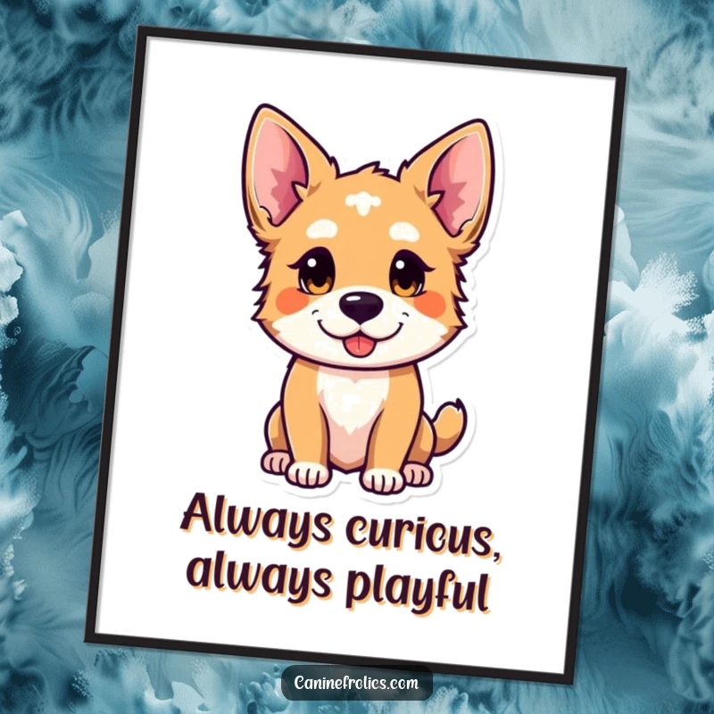 Funny Free Printable Wall Art: A dog with wide, attentive eyes and ears perked, exuding playful curiosity and an inviting spirit.