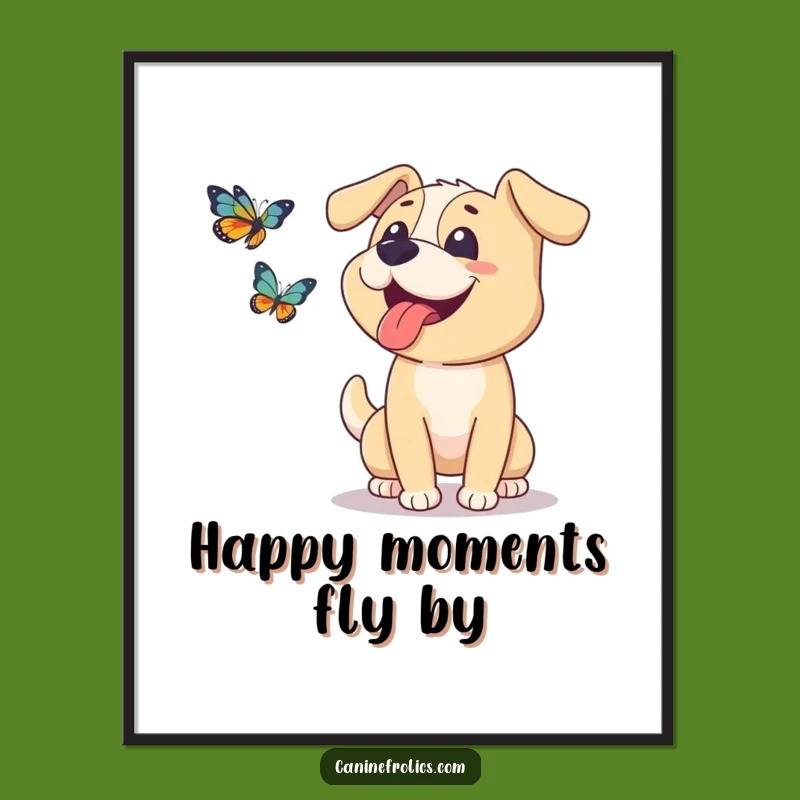 Free Printable Wall Art: Dog Butterfly Chase - Funny Downloadable Art for Nature Lovers