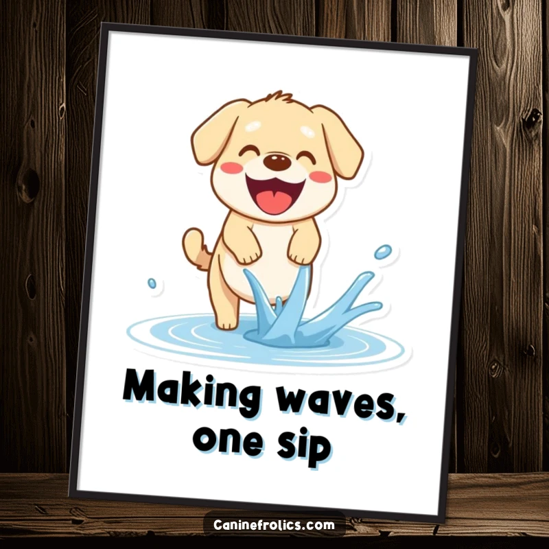 Funny Free Printable Wall Art: Dog with a happy pant, mouth open, catching a stream of water.