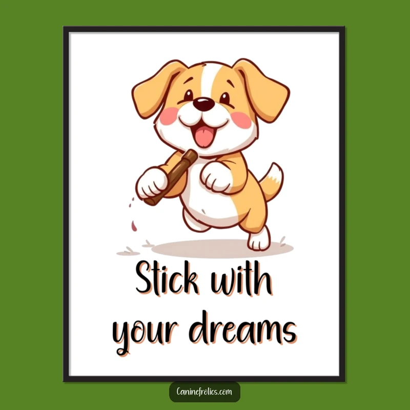 Free Printable Wall Art: Funny Dog Fetching Stick, Quirky Dog Downloadable Decor
