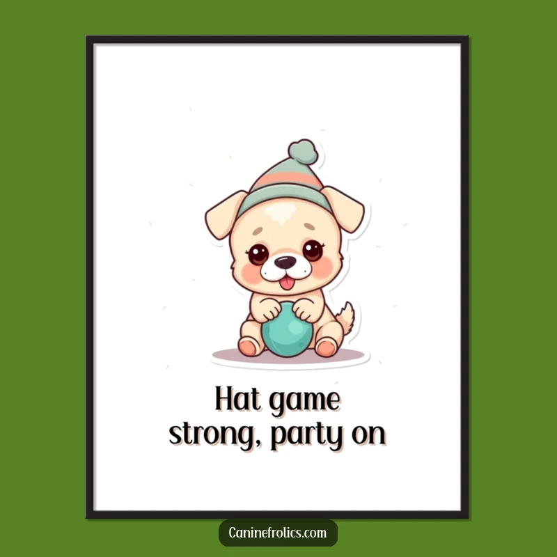 Free Printable Wall Art: Quirky Dog with Hat & Toy, Funny Dog Art Downloadable Decor for Playful Spaces