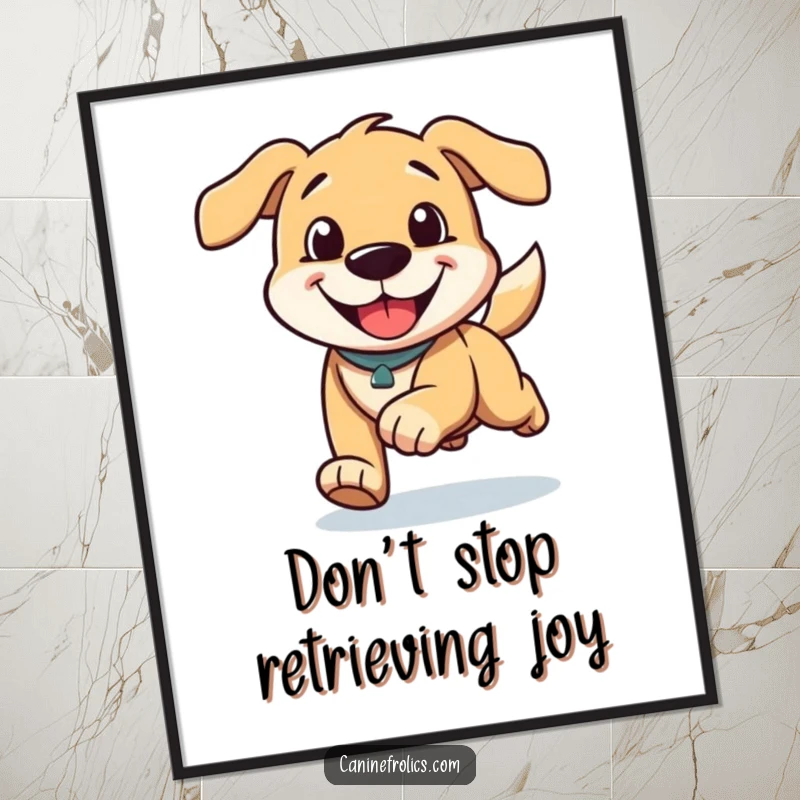 Funny Free Printable Wall Art: A dog character running fast with a wide, happy grin and ears trailing.