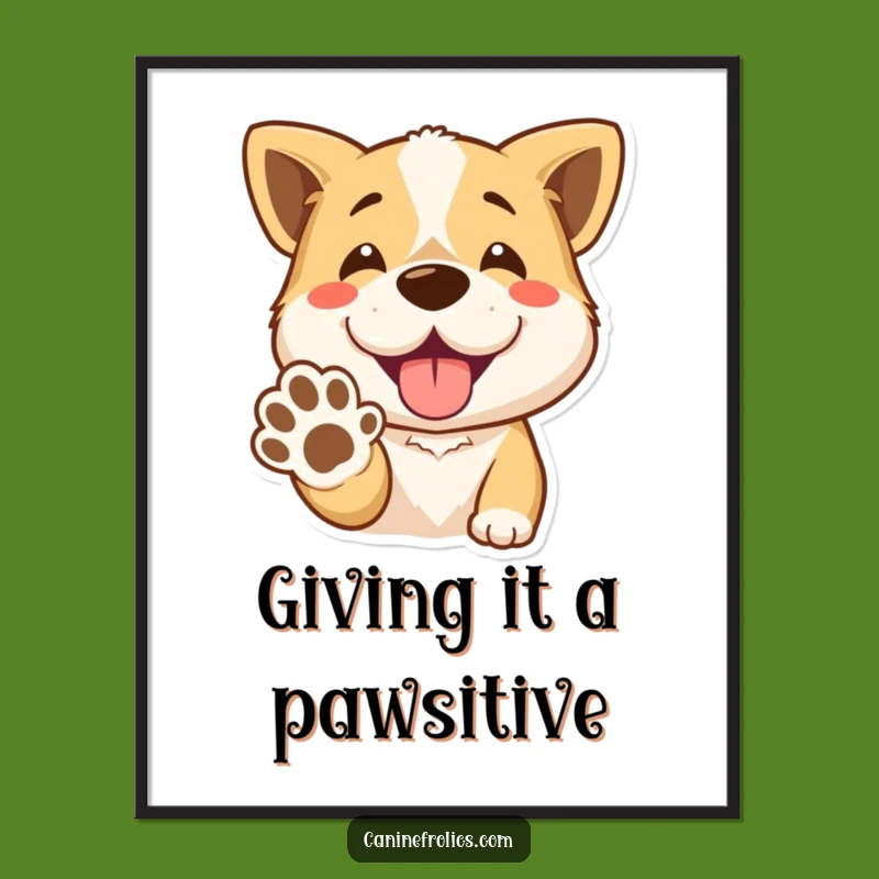 Free Printable Wall Art: Smiling Dog Offers Paw, Funny Canine Art, Playful Decor Download