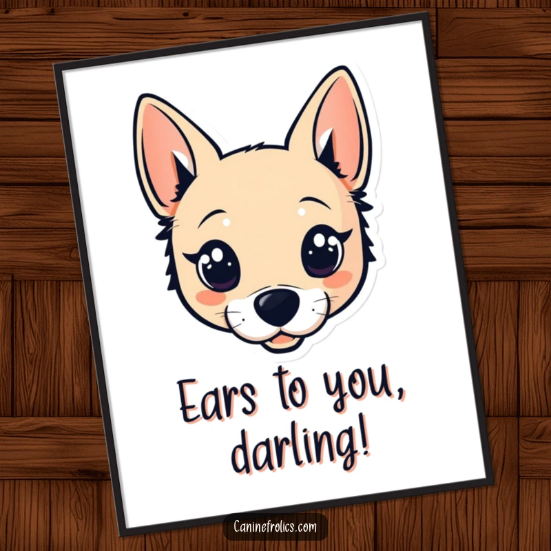 Funny Free Printable Wall Art: Stylized dog head with wide, sparkling eyes and perky ears, exuding cuteness.