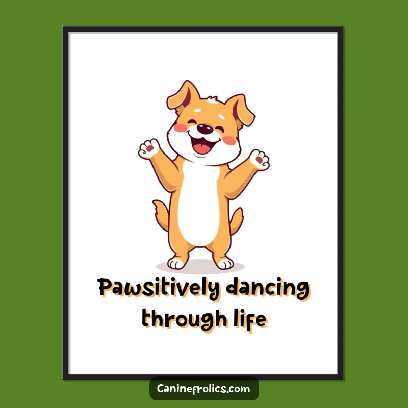 Funny Free Printable Dog Wall Art: Happy Dancing Pup Downloadable Decor