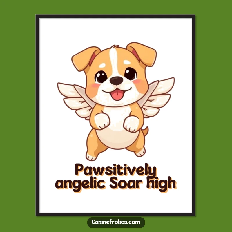 Funny Free Printable Wall Art: Angel Dog Leaping Joyfully, Downloadable Art