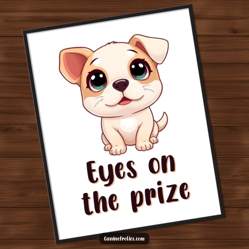 Funny Free Printable Wall Art: A dog with exceptionally large, innocent eyes looking up with wide-eyed excitement and charm.