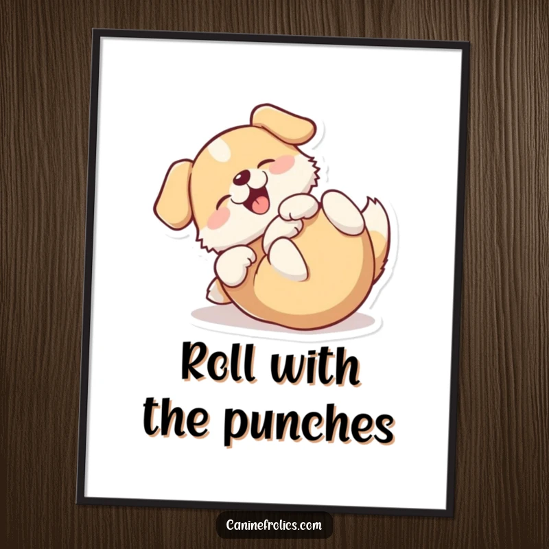 Funny Free Printable Wall Art: A dog shown mid-roll on its back, exuding pure, uninhibited joy and contentment.