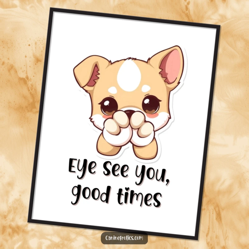 Funny Free Printable Wall Art: A dog with massive eyes playfully winks from behind its paw, perfect quirky downloadable decor.
