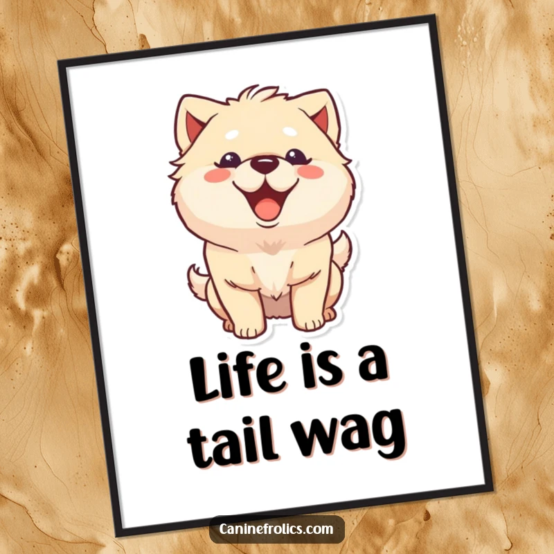 Funny Free Printable Wall Art: A fluffy dog with an infectious grin and a blur of a wagging tail.