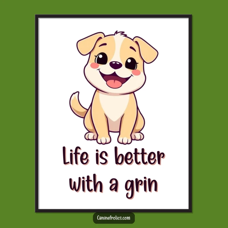 Free Printable Dog Wall Art: Cute Grinning Pup, Wagging Tail, Funny Downloadable Decor for Dog Lovers