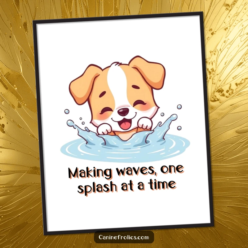 Funny Free Printable Wall Art: A happy dog making a huge splash in a muddy puddle, a wet and wild art print.