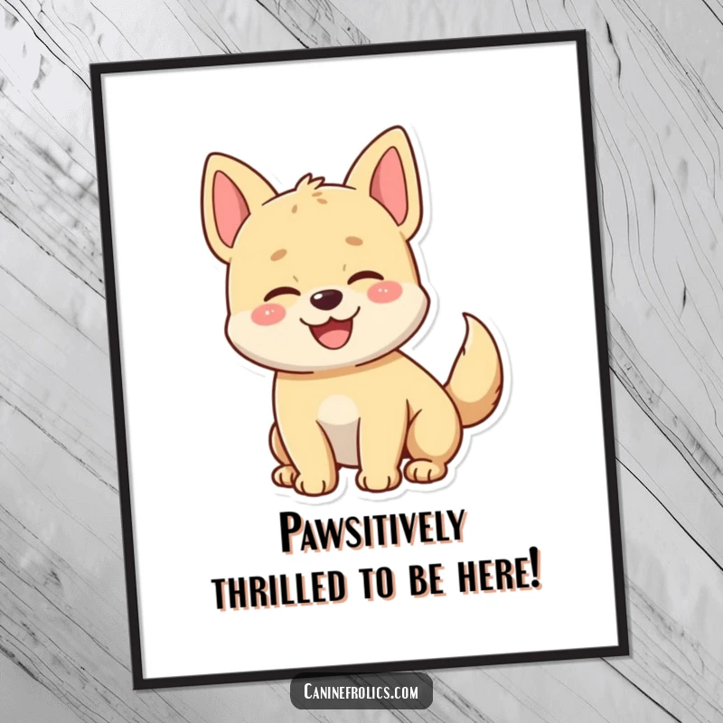 Funny Free Printable Wall Art: A charming dog with an enthusiastically wagging tail, radiating happiness.